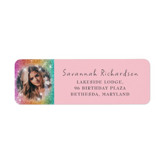 Girly Glitter Roze & Fotofeestje Etiket (Voorkant)