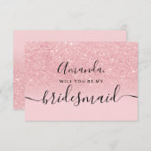 Girly glitter roze ombre script mijn bruidsmeisje kaart (Voorkant / Achterkant)