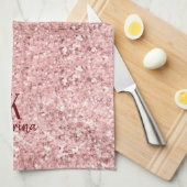 Girly glitter sparkle blush roze naam monogramed theedoek (Quarter Fold)