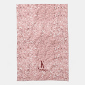 Girly glitter sparkle blush roze naam monogramed theedoek (Verticaal)