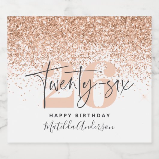 Girly glitter sprankelende moderne 26e verjaardags sparkling wijnetiket (Enkel label)