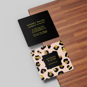 Girly Glitterige Gouden Blush Luipaardprint Luxe Vierkante Visitekaartje
