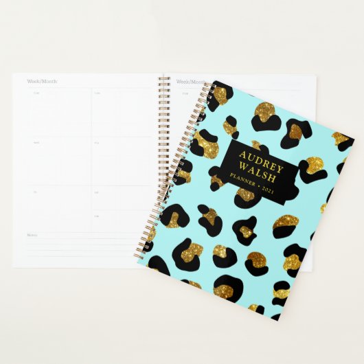 Girly Glittery Gold Aqua Leopard print Luxe Planner (Display)