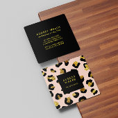 Girly Glittery Gold Blush Leopard print Luxe Vierkante Visitekaartje