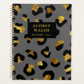 Girly Glittery Gold Grey Leopard Print Luxe Planner (Voorkant)