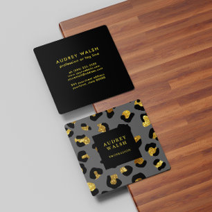 Girly Glittery Gold Grey Leopard print Luxe Vierkante Visitekaartje
