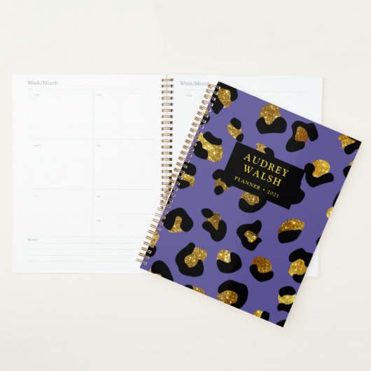 Girly Glittery Gold Paars Leopard Print Luxe Planner (Display)