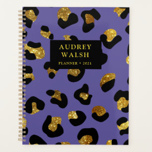 Girly Glittery Gold Paars Leopard Print Luxe Planner