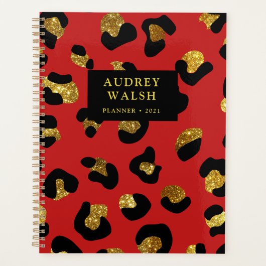 Girly Glittery Gold Red Leopard print Luxe Planner (Voorkant)