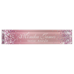 Girly Glittery Holografische Faux Roos Goud Aangep Naambordje