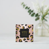 Girly Glittery Roos Gold Leopard print Luxe Vierkante Visitekaartje (Staand voorkant)