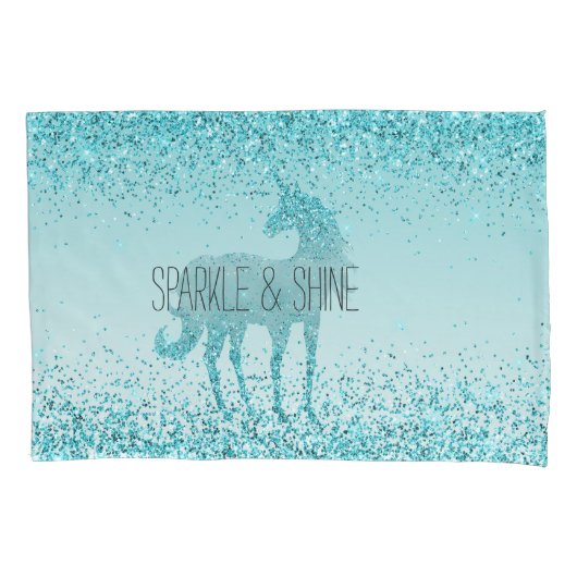 Girly Glitz Aqua Turquoise Glitter Unicorn Kussensloop (Voorkant)