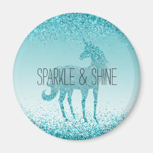 Girly Glitz Aqua Turquoise Glitter Unicorn Magneet