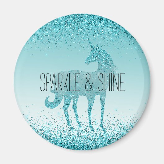Girly Glitz Aqua Turquoise Glitter Unicorn Magneet (Voorkant)