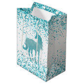 Girly Glitz Aqua Turquoise Glitter Unicorn Medium Cadeauzakje (Voorkant Gekanteld)