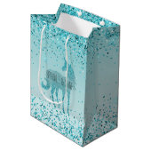 Girly Glitz Aqua Turquoise Glitter Unicorn Medium Cadeauzakje (Voorkant Gekanteld)