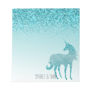 Girly Glitz Aqua Turquoise Glitter Unicorn Notitieblok