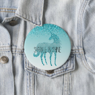 Girly Glitz Aqua Turquoise Glitter Unicorn Ronde Button 4,0 Cm