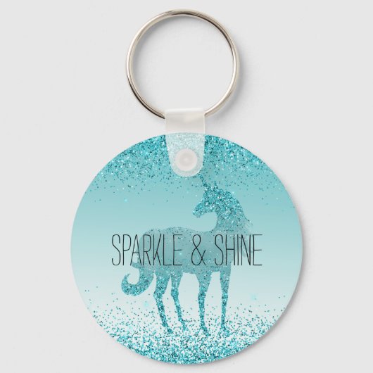 Girly Glitz Aqua Turquoise Glitter Unicorn Sleutelhanger (Voorkant)