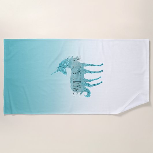 Girly Glitz Aqua Turquoise Glitter Unicorn Strandlaken (Voorkant)