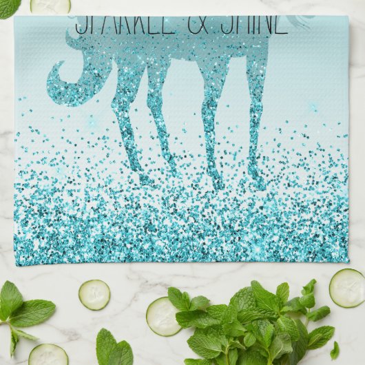 Girly Glitz Aqua Turquoise Glitter Unicorn Theedoek (Gevouwen)