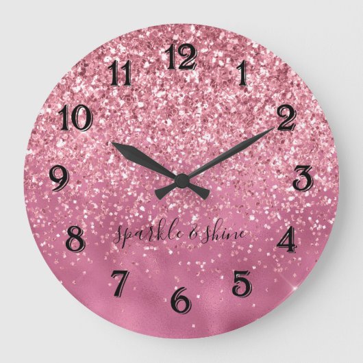 Girly Glitz Glam Pink Glitter Sparkle Grote Klok (Voorkant)