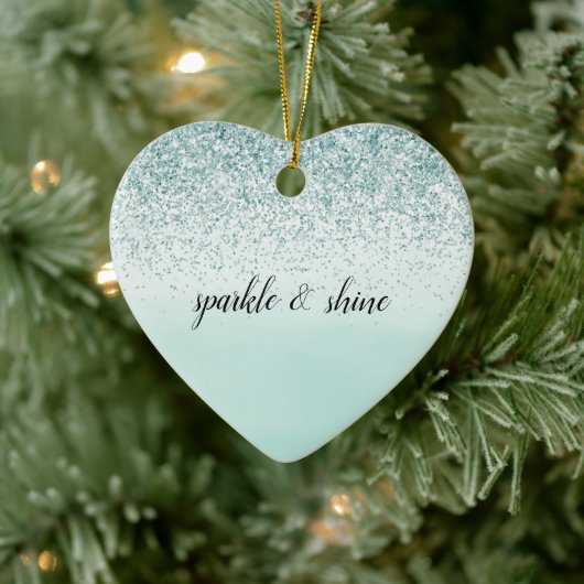 Girly Glitz Mint Ombre Glitter Gold Heart Keramisch Ornament (Boom)