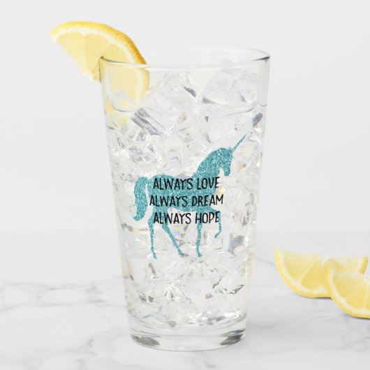 Girly Glitzy Glitter Aqua Unicorn Glas (Voorkant ijs)