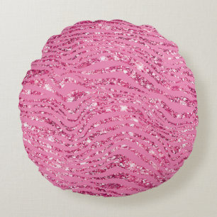 Girly Glitzy Roze Glitter Zebra Rond Kussen