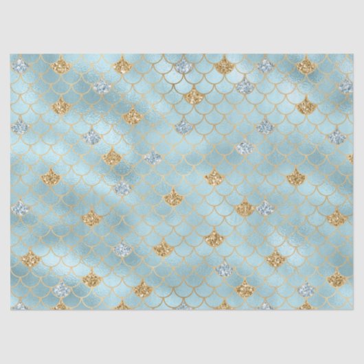 Girly Gold Aqua Blue Glitter Mermaid Tissuepapier (Voorkant)