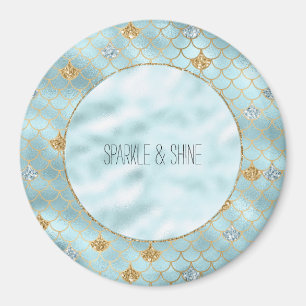 Girly Gold Aqua Blue Glitter Zeemeermin Quote Magneet