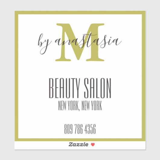 Girly Gold Beauty Salon Monogram Sticker (Vel)