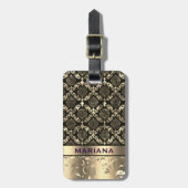 Girly Gold Damasks & Metallic Swirls Bagagelabel (Voorkant verticaal)