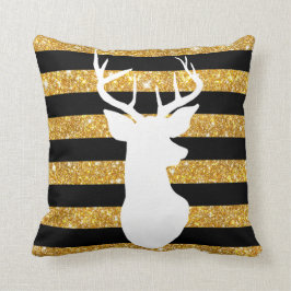 Girly Gold Faux Glitter Antler Black Stripes Kussen