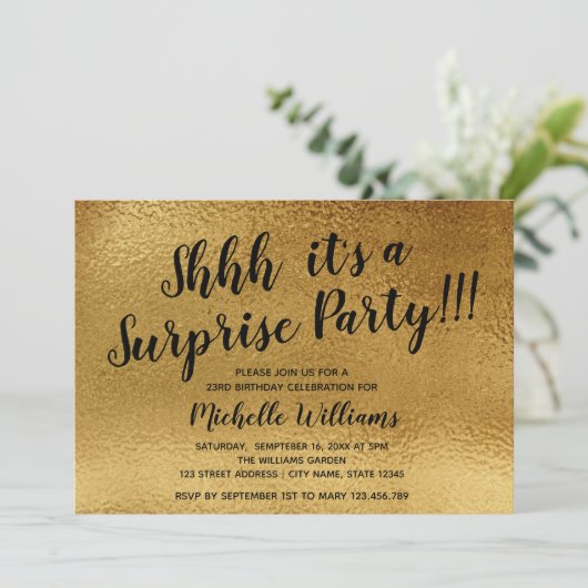 Girly Gold | glinsteren | Verrassingsfeest Verjaar Kaart (Staand voorkant)