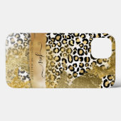 Girly Gold Glitter Leopard Print Patroon Monogram Case-Mate iPhone Case (Achterkant (horizontaal))