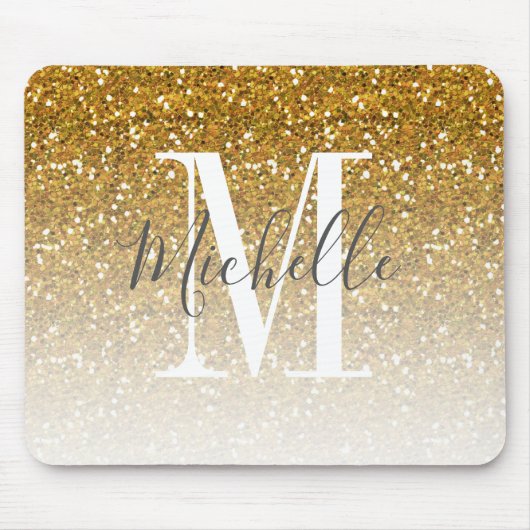 Girly Gold Glitter Ombre Sparkle Monogram Naam Muismat (Voorkant)
