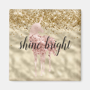 Girly Gold Glitter Sparkle Confetti Pink Unicorn Magneet