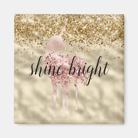 Girly Gold Glitter Sparkle Confetti Roze Eenhoorn Magneet (Voorkant)