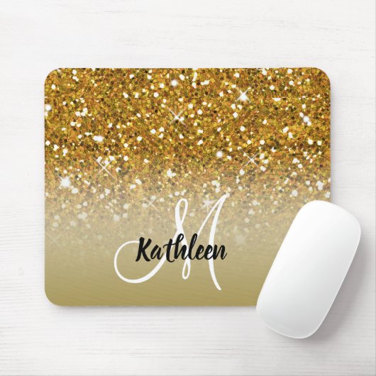 Girly Gold Glitter Sparkles Monogram Muismat (Met muis)