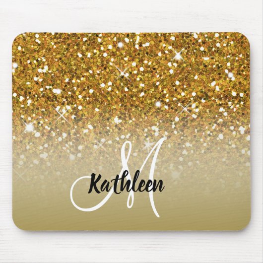 Girly Gold Glitter Sparkles Monogram Muismat (Voorkant)