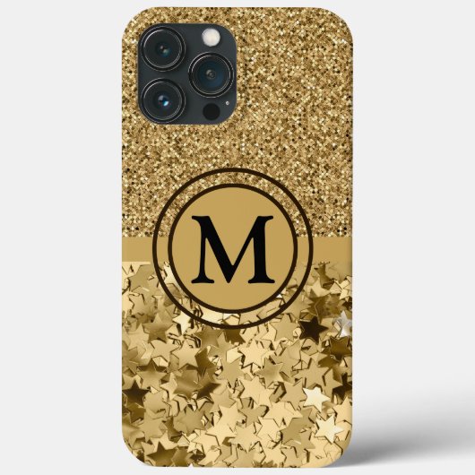Girly Gold Glitter Stars Monogram Case-Mate iPhone Case (Achterkant)