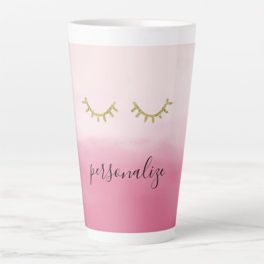 Girly Gold Glitz Eyelashes Pink Ombre Latte Mok (Voorkant)