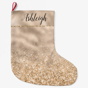Girly Gold Glitzy Glitter Sparkle Naam Grote Kerstsok