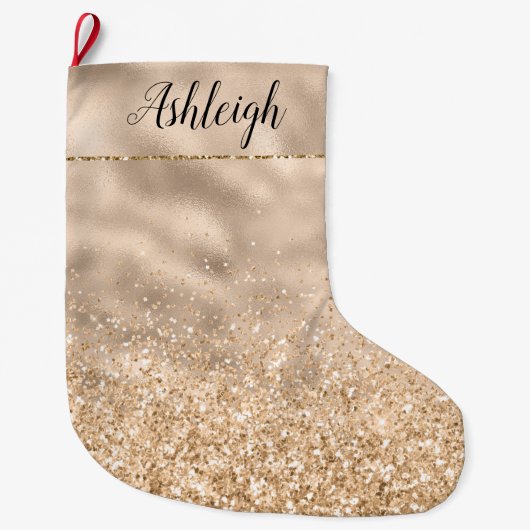 Girly Gold Glitzy Glitter Sparkle Naam Grote Kerstsok (Voorkant)