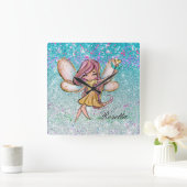 Girly Gold Paars Blue Glitter Sparkle Fairy Dust Vierkante Klok (Huis)