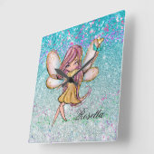 Girly Gold Paars Blue Glitter Sparkle Fairy Dust Vierkante Klok (Hoek)