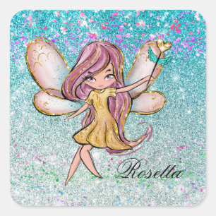 Girly Gold Paars Blue Glitter Sparkle Fairy Dust Vierkante Sticker
