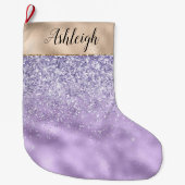 Girly Gold Paarse Glitzy Glitter Sparkle Naam Grote Kerstsok (Voorkant)