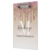 Girly Gold Pink Glitter Monogram Naam Klembord (Links)